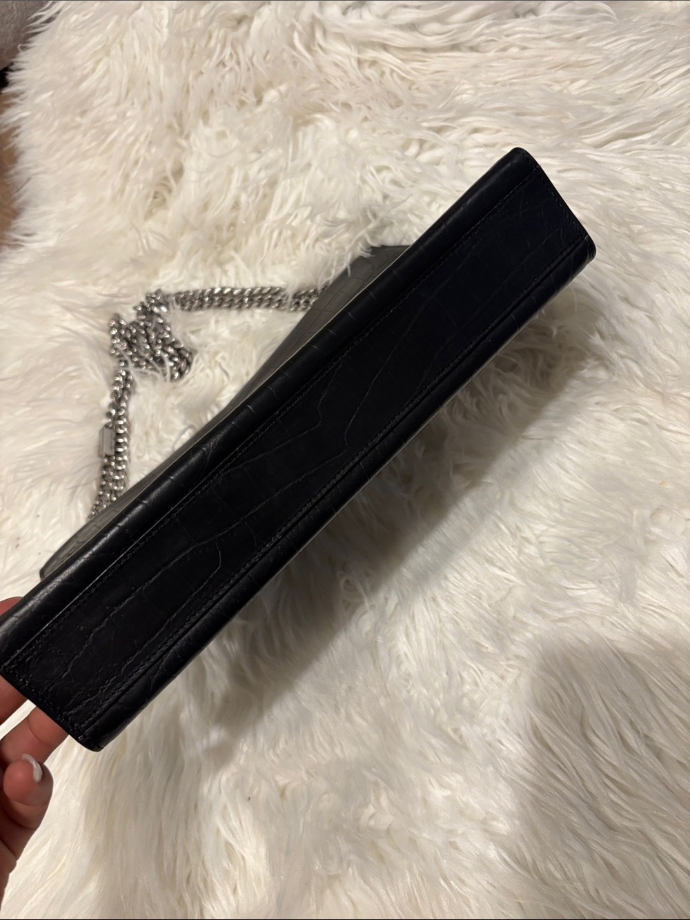 Yves Saint Laurent Black Croc-Embossed Chain Wallet with Silver Hardware - Picture 7 of 10